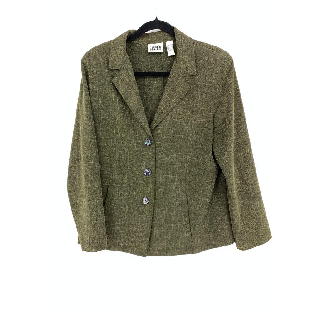 Chico's Design Blazer Womens Size 1 US M Tan Brown Crosshatch Print